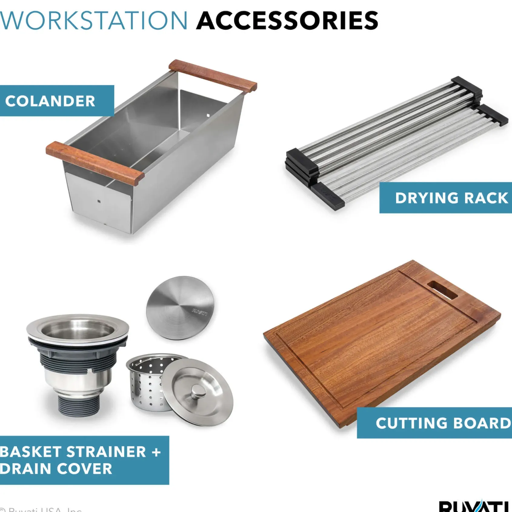 Ruvati Roma 28" Undermount Stainless Steel Workstation Kitchen Sink, 60/40 Low Divide Double Bowl, 16 Gauge, RVH8341