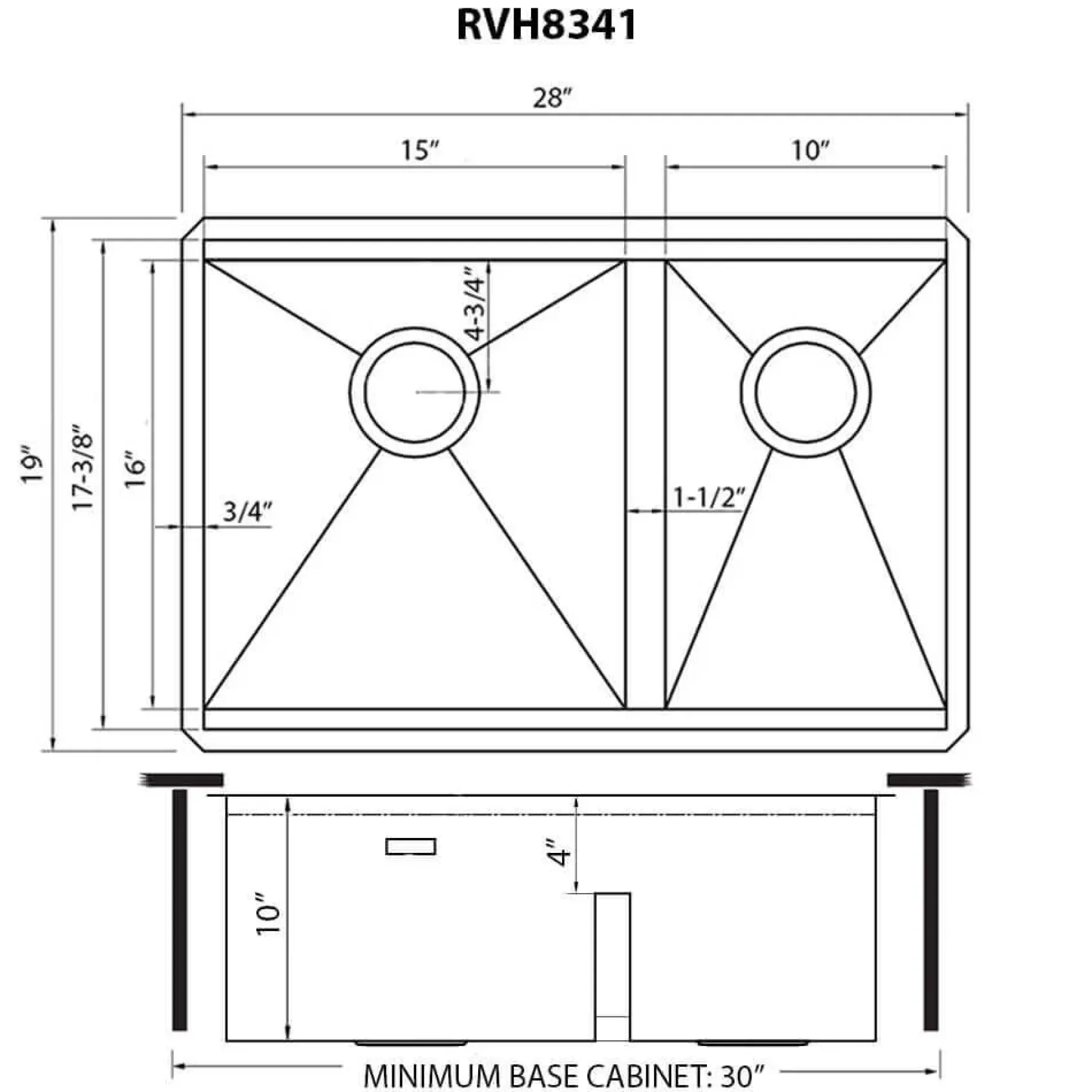 Ruvati Roma 28" Undermount Stainless Steel Workstation Kitchen Sink, 60/40 Low Divide Double Bowl, 16 Gauge, RVH8341