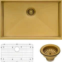 Ruvati Terraza 33" Undermount Stainless Steel Kitchen Sink, Brass Tone Matte Gold, 16 Gauge, RVH6433GG