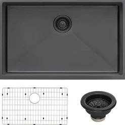 Ruvati Terraza 27" Undermount Stainless Steel Kitchen Sink, Gunmetal Matte Black, 16 Gauge, RVH6127BL