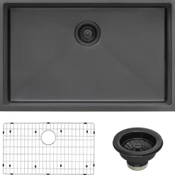 Ruvati Terraza 33" Undermount Stainless Steel Kitchen Sink, Gunmetal Matte Black, 16 Gauge, RVH6433BL