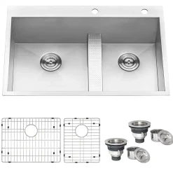 Ruvati Tirana 33" Drop In Stainless Steel Kitchen Sink, 60/40 Double Bowl, 16 Gauge, Zero Radius, RVH8059
