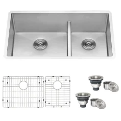 Ruvati Urbana 36" Undermount Stainless Steel Kitchen Sink, 60/40 Low Divide Double Bowl, 16 Gauge, RVH7417