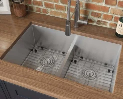 Ruvati Urbana 32" Undermount Stainless Steel Kitchen Sink, 50/50 Low Divide Double Bowl, 16 Gauge, Rounded Corners, RVH7411