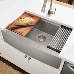 Ruvati Verona 27" Stainless Steel Workstation Apron-front Farmhouse Sink, 16 Gauge, RVH9050