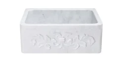 24" Stone Farmhouse Kitchen Sink, Design Apron Front, Carrara Marble, White, KF242010-F2-CW