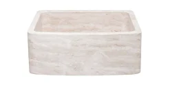 24" Stone Farmhouse Kitchen Sink, Curved Reversible Apron Front, Roma Travertine, Beige, KFCF242110-RT