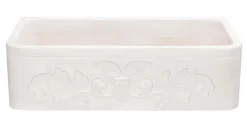 36" Stone Farmhouse Kitchen Sink, Smooth Reversible Floral Carving Apron Front, Crema Lyon Limestone, Beige, KF362010SB-F2-CL