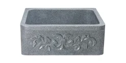 24" Stone Farmhouse Kitchen Sink, Design Apron Front, Mercury Granite, Gray, KF242010-F2-M