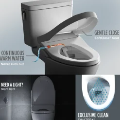 TOTO Drake Transitional WASHLET+ Two-Piece Elongated 1.28 GPF Universal Height TORNADO FLUSH Toilet with S7 Contemporary Bidet Seat, Cotton White, Vitreous China|Plastic, MW7864726CEFG.10#01