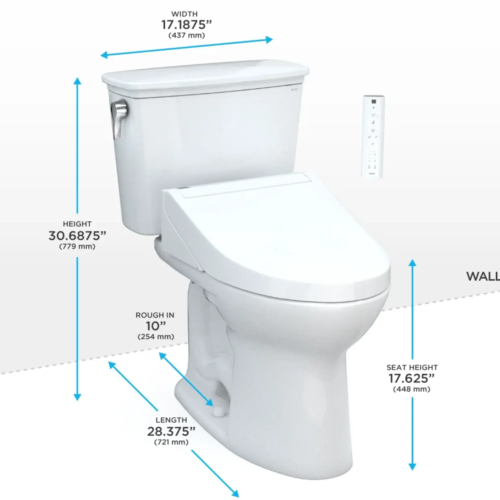 TOTO Drake Transitional WASHLET+ Two-Piece Elongated 1.28 GPF Universal Height TORNADO FLUSH Toilet with C5 Bidet Seat, Cotton White, Vitreous China, MW7863084CEFG.10#01