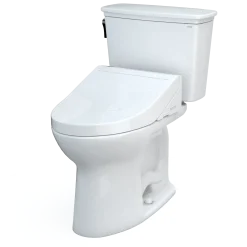TOTO Drake Transitional WASHLET+ Two-Piece Elongated 1.28 GPF Universal Height TORNADO FLUSH Toilet with C5 Bidet Seat, Cotton White, Vitreous China, MW7863084CEFG.10#01