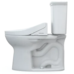 TOTO Drake Transitional WASHLET+ Two-Piece Elongated 1.28 GPF Universal Height TORNADO FLUSH Toilet with C5 Bidet Seat, Cotton White, Vitreous China, MW7863084CEFG.10#01