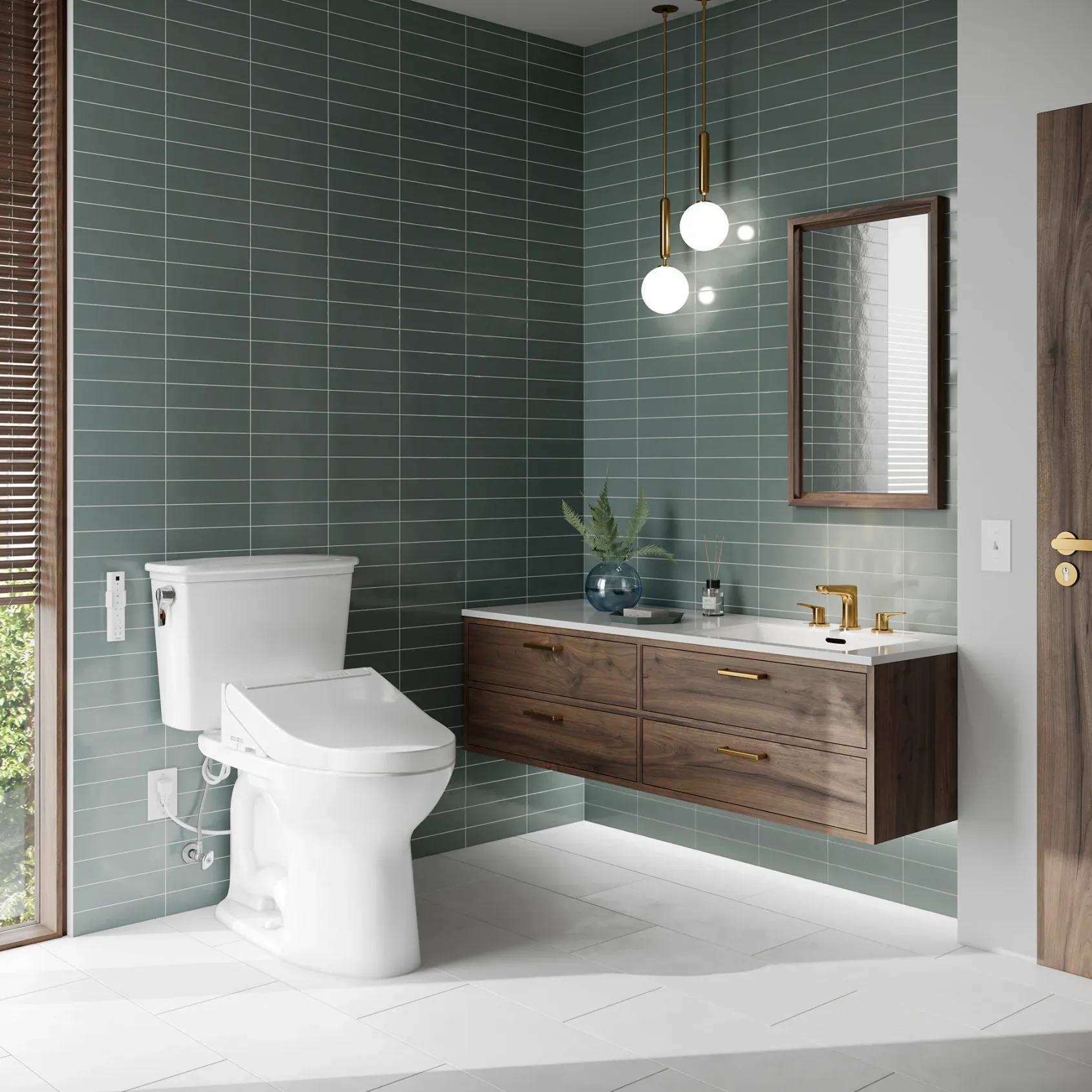 TOTO Drake Transitional WASHLET+ Two-Piece Elongated 1.28 GPF Universal Height TORNADO FLUSH Toilet with C5 Bidet Seat, Cotton White, Vitreous China, MW7863084CEFG.10#01
