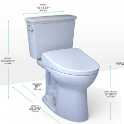 TOTO Drake Transitional WASHLET+ Two-Piece Elongated 1.28 GPF Universal Height TORNADO FLUSH Toilet with S7A Contemporary Bidet Seat, Cotton White, Vitreous China|Plastic, MW7864736CEFG.10#01