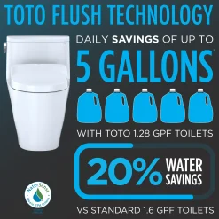 TOTO Drake Transitional WASHLET+ Two-Piece Elongated 1.28 GPF Universal Height TORNADO FLUSH Toilet with S7A Contemporary Bidet Seat, Cotton White, Vitreous China|Plastic, MW7864736CEFG.10#01