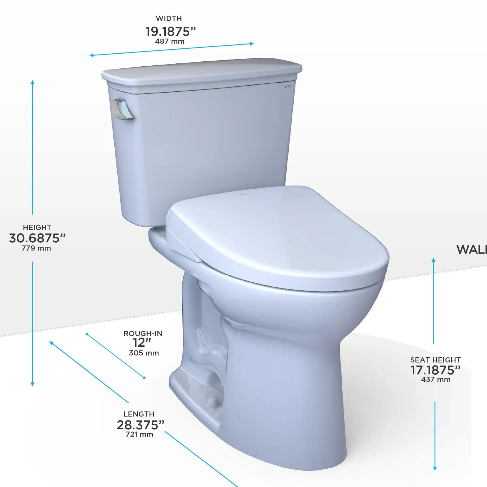 TOTO Drake Transitional WASHLET+ Two-Piece Elongated 1.28 GPF Universal Height TORNADO FLUSH Toilet and S7 Bidet Seat with Auto Flush, Cotton White, Vitreous China|Plastic, MW7864726CEFGA#01