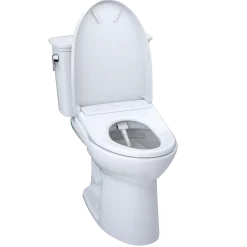 TOTO Drake Transitional WASHLET+ Two-Piece Elongated 1.28 GPF Universal Height TORNADO FLUSH Toilet and S7 Bidet Seat with Auto Flush, Cotton White, Vitreous China|Plastic, MW7864726CEFGA#01
