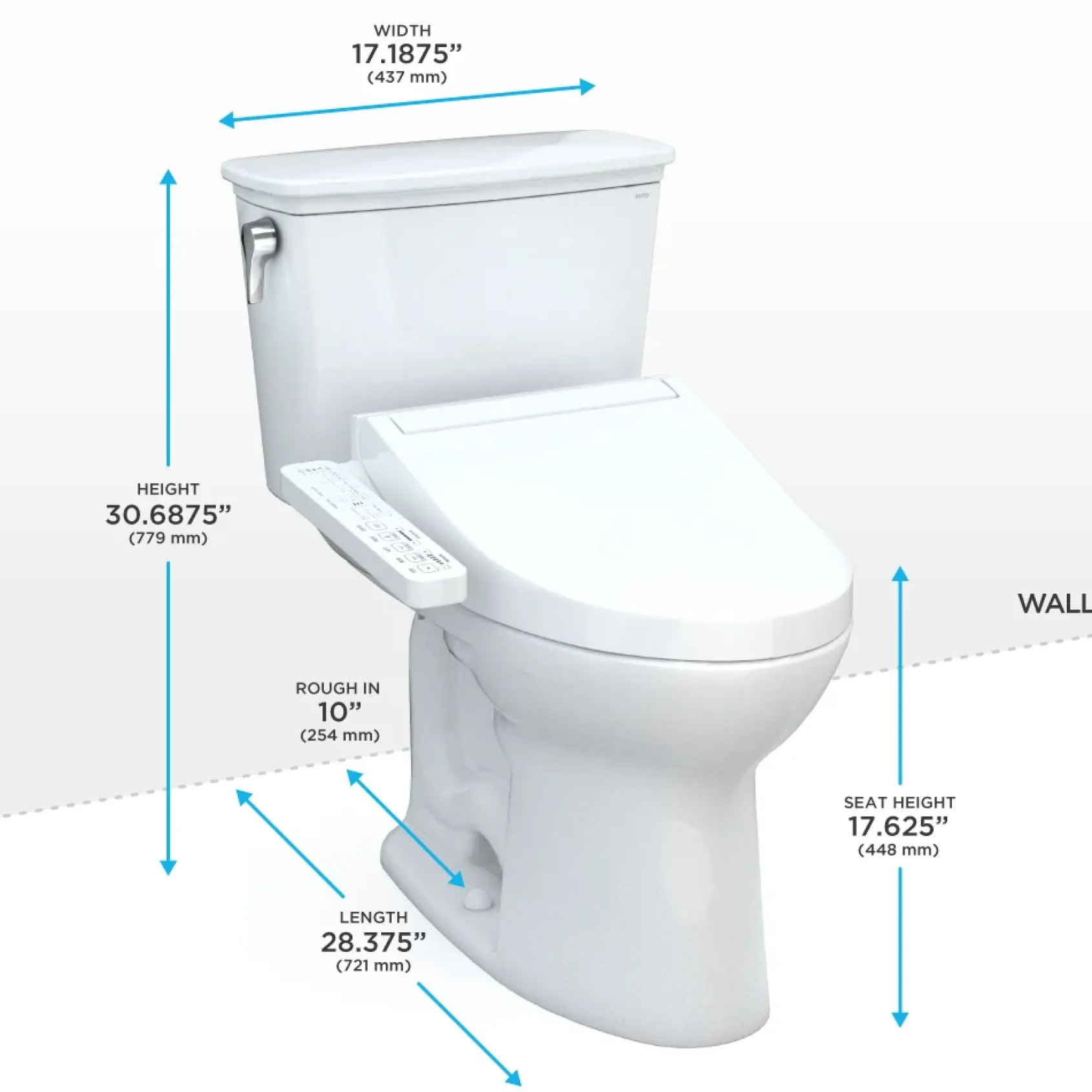 TOTO Drake Transitional WASHLET+ Two-Piece Elongated 1.28 GPF Universal Height TORNADO FLUSH Toilet with C2 Bidet Seat, Cotton White, Vitreous China, MW7863074CEFG.10#01