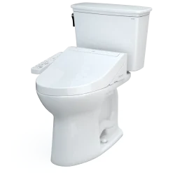TOTO Drake Transitional WASHLET+ Two-Piece Elongated 1.28 GPF Universal Height TORNADO FLUSH Toilet with C2 Bidet Seat, Cotton White, Vitreous China, MW7863074CEFG.10#01