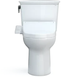 TOTO Drake Transitional WASHLET+ Two-Piece Elongated 1.28 GPF Universal Height TORNADO FLUSH Toilet with C2 Bidet Seat, Cotton White, Vitreous China, MW7863074CEFG.10#01