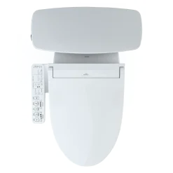 TOTO Drake Transitional WASHLET+ Two-Piece Elongated 1.28 GPF Universal Height TORNADO FLUSH Toilet with C2 Bidet Seat, Cotton White, Vitreous China, MW7863074CEFG.10#01