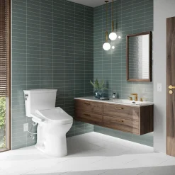 TOTO Drake Transitional WASHLET+ Two-Piece Elongated 1.28 GPF Universal Height TORNADO FLUSH Toilet with C2 Bidet Seat, Cotton White, Vitreous China, MW7863074CEFG.10#01