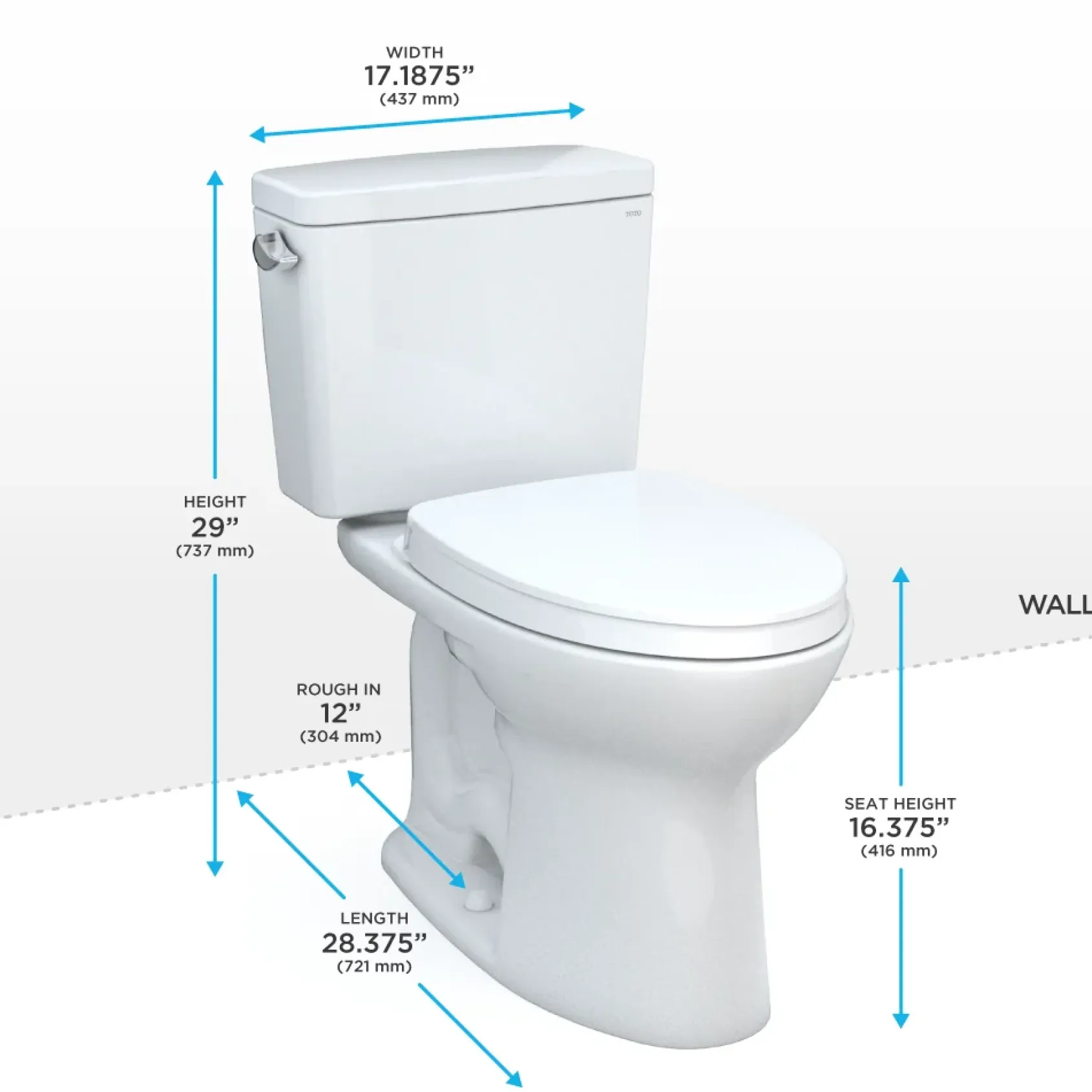 TOTO Drake Two-Piece Elongated 1.6 GPF TORNADO FLUSH Toilet with CEFIONTECT and SoftClose Seat, WASHLET+ Ready, Cotton White, Vitreous China, MS776124CSG#01