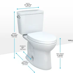 TOTO Drake Two-Piece Elongated 1.28 GPF Universal Height TORNADO FLUSH Toilet with CEFIONTECT and SoftClose Seat, WASHLET+ Ready, Cotton White, Vitreous China, MS776124CEFG#01