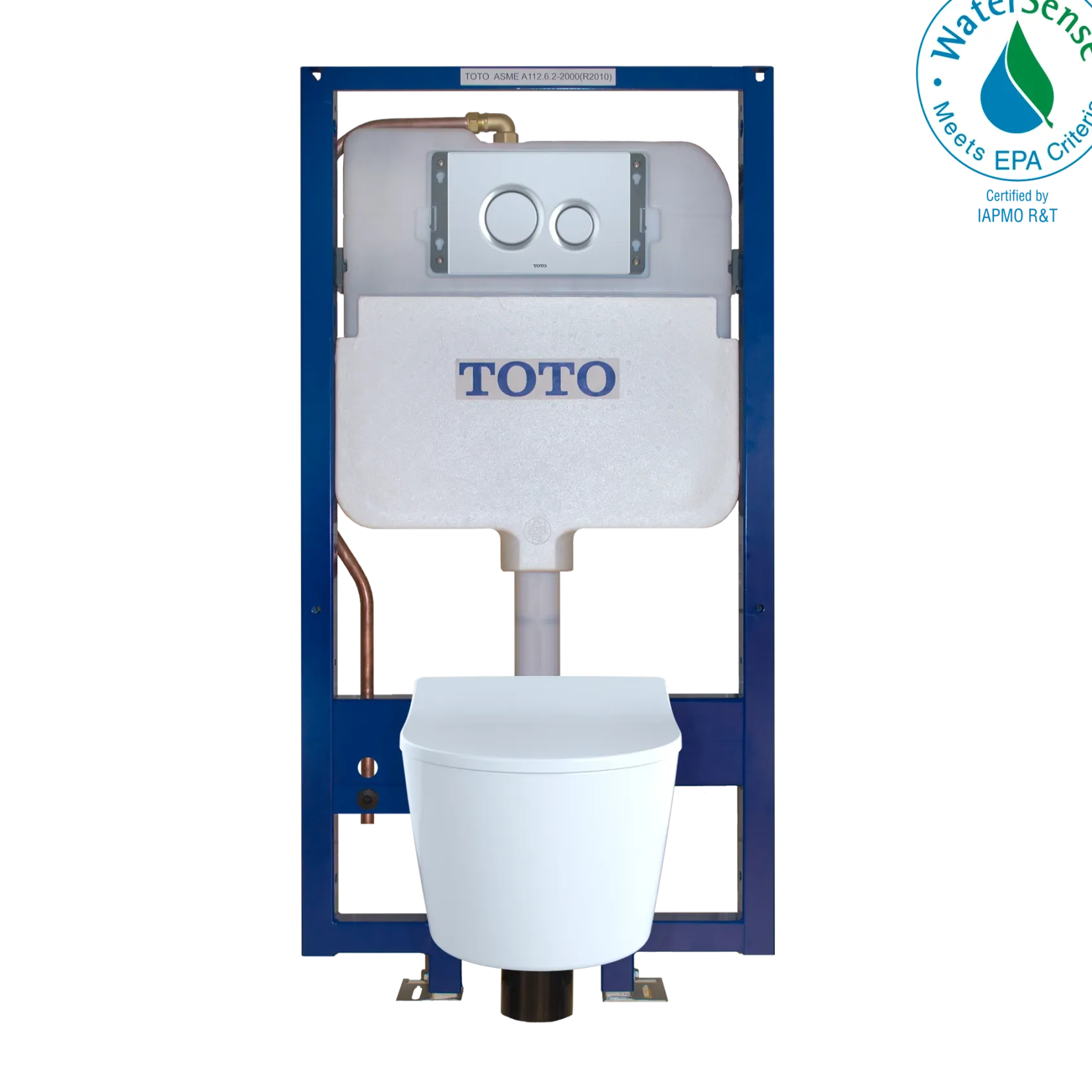 TOTO RP Wall-Hung D-Shape Toilet and DuoFit In-Wall 1.28 and 0.9 GPF Dual-Flush Tank System with Copper Supply, Matte Silver, Vitreous China|Steel|Plastic, CWT447247CMFG#MS