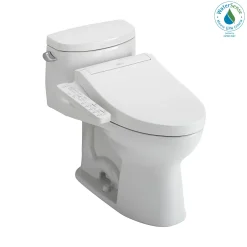 TOTO WASHLET+ Supreme II One-Piece Elongated 1.28 GPF Toilet and WASHLET+ C2 Bidet Seat, Cotton White, Vitreous China|Plastic, MW6343074CEFG#01