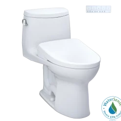 TOTO WASHLET+ UltraMax II One-Piece Elongated 1.28 GPF Toilet and WASHLET+ S7A Contemporary Bidet Seat, Cotton White, Vitreous China|Plastic, MW6044736CEFG#01
