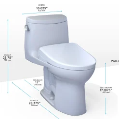 TOTO WASHLET+ UltraMax II One-Piece Elongated 1.28 GPF Toilet and WASHLET+ S7A Contemporary Bidet Seat, Cotton White, Vitreous China|Plastic, MW6044736CEFG#01