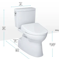 TOTO WASHLET+ Vespin II 1G Two-Piece Elongated 1.0 GPF Toilet and WASHLET+ S7 Contemporary Bidet Seat, Cotton White, Vitreous China|Plastic, MW4744726CUFG#01