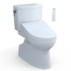 TOTO WASHLET+ Vespin II 1G Two-Piece Elongated 1.0 GPF Toilet and WASHLET+ C5 Bidet Seat, Cotton White, Vitreous China|Plastic, MW4743084CUFG#01