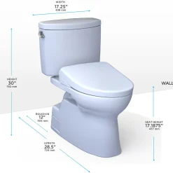 TOTO WASHLET+ Vespin II Two-Piece Elongated 1.28 GPF Toilet with Auto Flush WASHLET+ S7A Contemporary Bidet Seat, Cotton White, Vitreous China|Plastic, MW4744736CEFGA#01