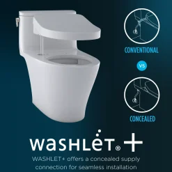 TOTOWASHLET+ Aimes One-Piece Elongated 1.28 GPF Toilet and WASHLET C2 Bidet Seat, Cotton White, Vitreous China|Plastic, MW6263074CEFG#01