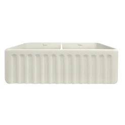Whitehaus 33" Fireclay Double Bowl Farmhouse Apron Sink, Biscuit, WHFLGO3318