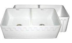 Whitehaus 33" Fireclay Double Bowl Farmhouse Apron Sink, Reversible, White, WHFLATN3318