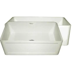 Whitehaus 30" Fireclay Single Bowl Farmhouse Apron Sink, Reversible, Biscuit, WHFLCON3018