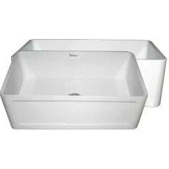 Whitehaus 30" Fireclay Single Bowl Farmhouse Apron Sink, Reversible, White, WHFLCON3018